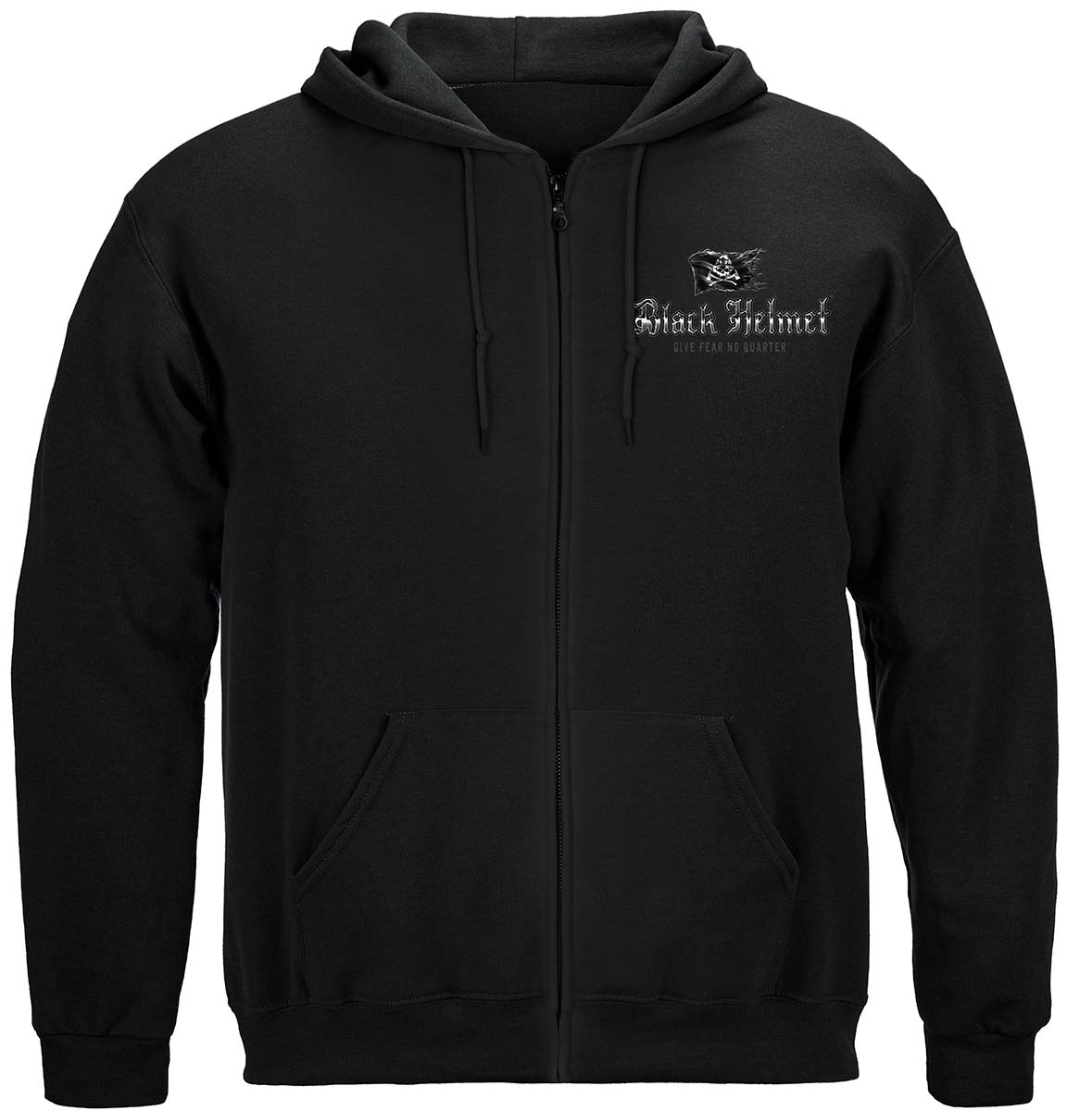 Black Helmet Black Flag Give Fear No Quarter Zip Hoodie - front view