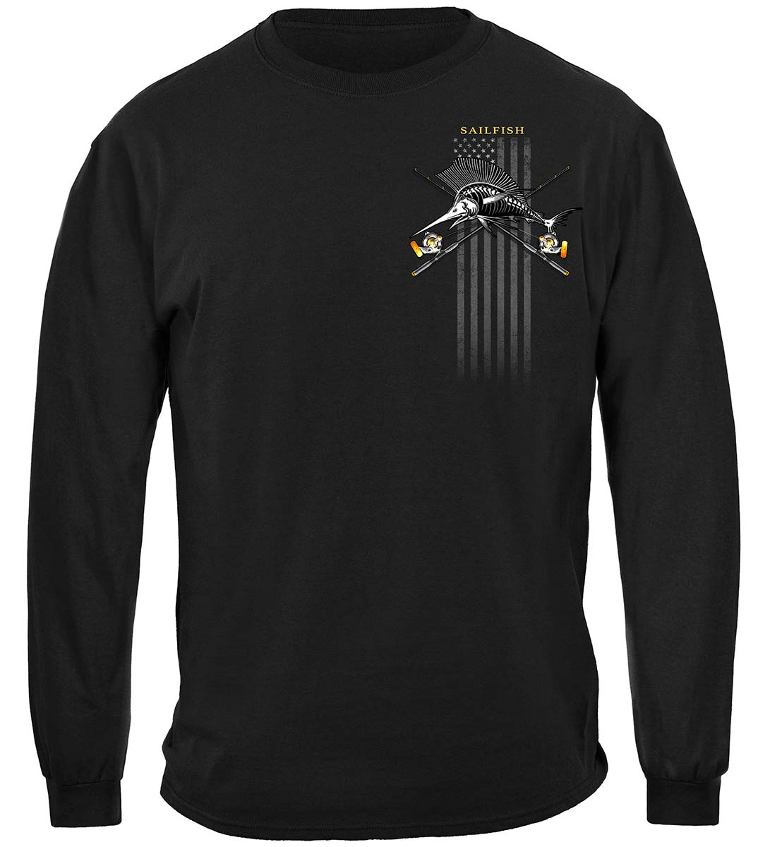 Black Flag Patriotic Sailfish Long Sleeve Shirt - front view