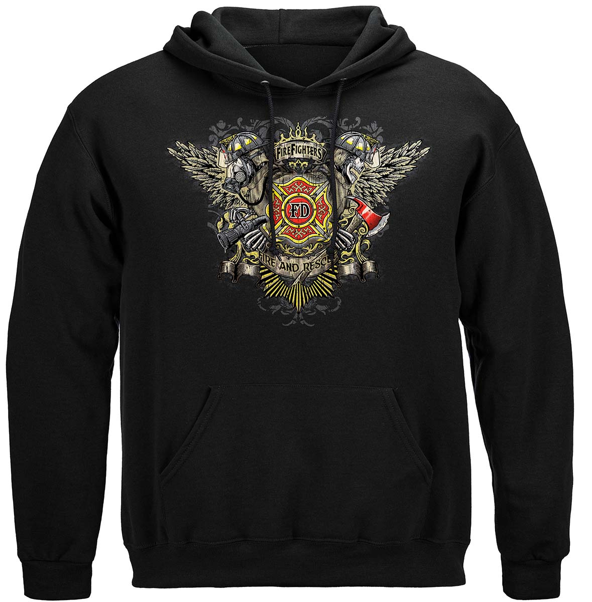 Firefighter Skull Wings Hoodie - front view