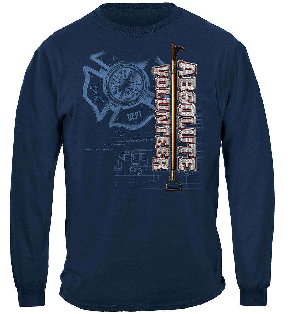 Absolute Volunteer Firefighter Blueprint Long Sleeve Shirt - front view