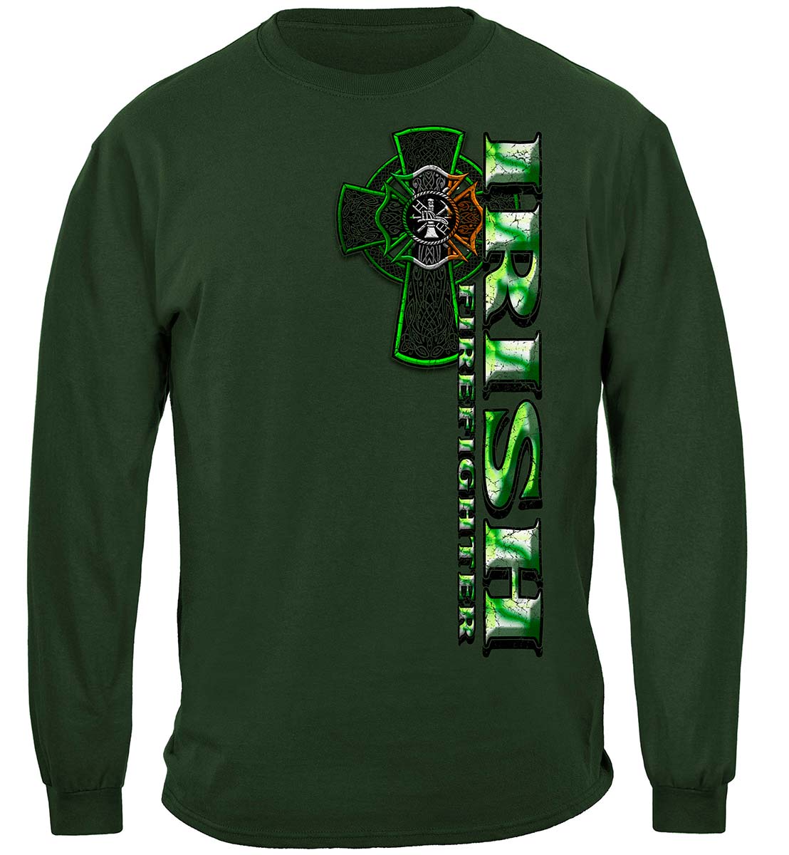 Firefighter Irish Green Foil Long Sleeve Shirt - front view