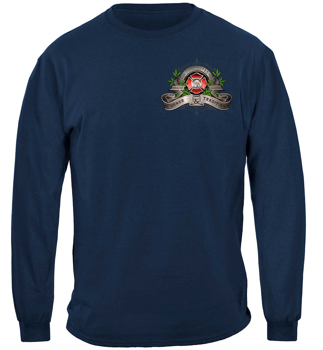 Firefighter Traditional Antique Pump Truck Long Sleeve Shirt - front view