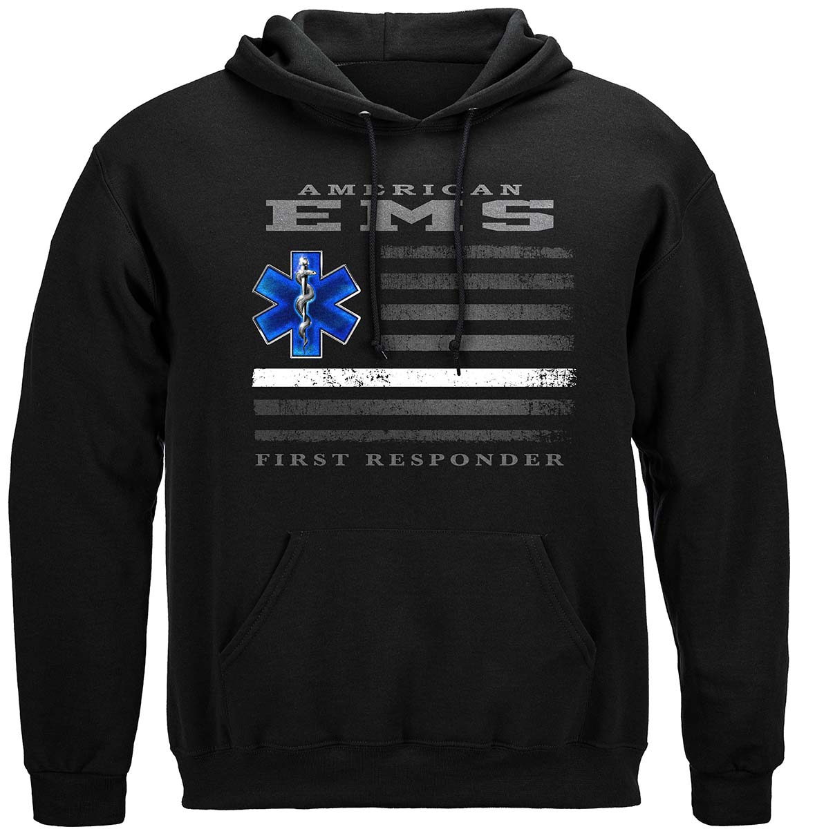 American EMS First Responder Ghost Flag Hoodie - front view
