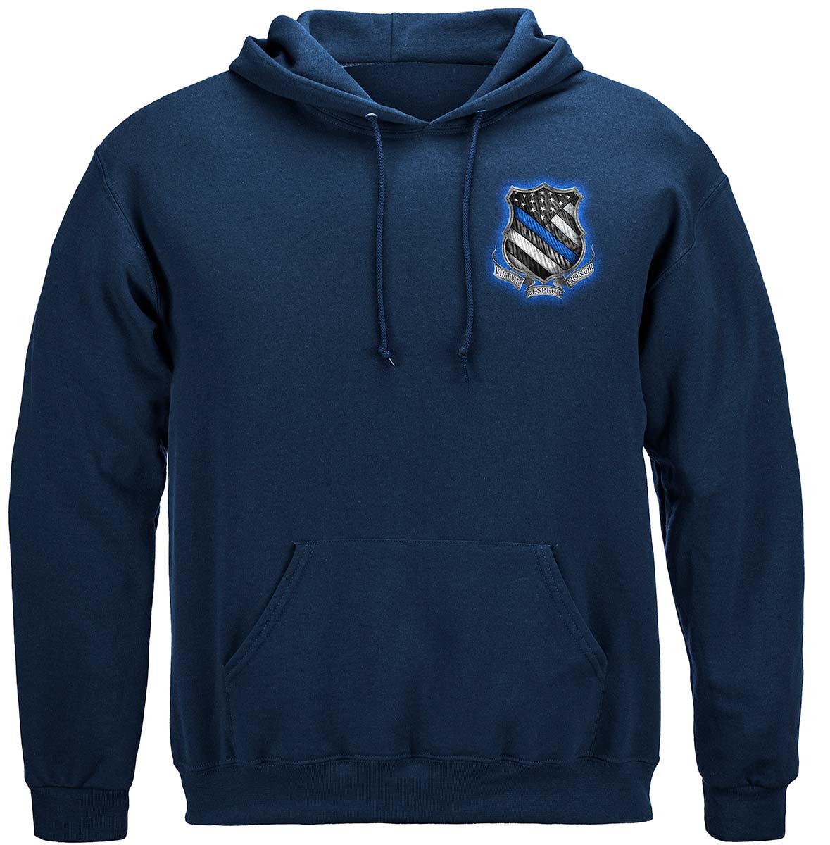 Law Enforcement Back the Blue Virtue Respect Honor Hoodie - front view