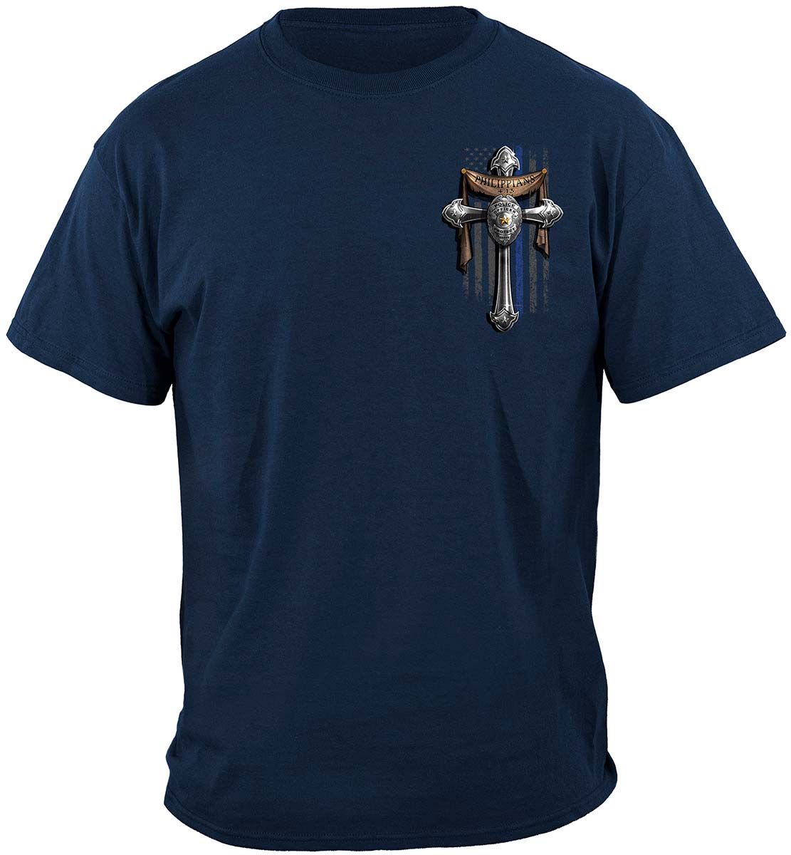 Law Enforcement Philippians 4:13 Thin Blue Line T-Shirt - front view