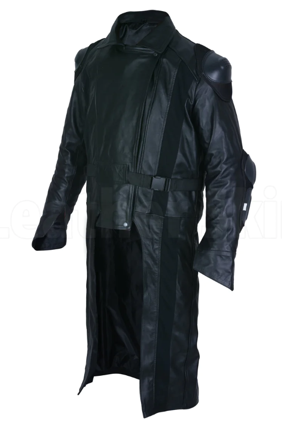 Daring Men Biker Long Leather Coat - Black
