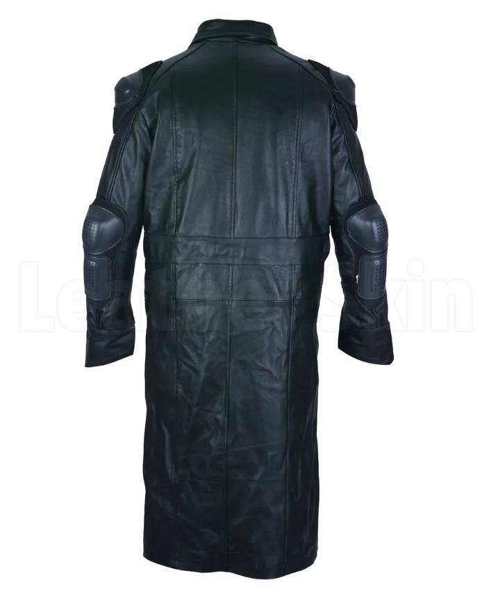 Daring Men Biker Long Leather Coat - Black