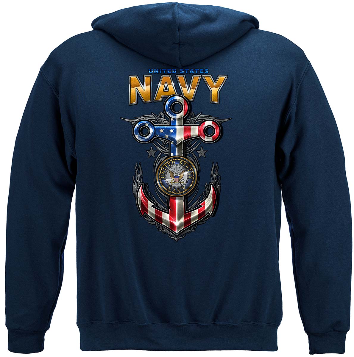 US Navy Anchor Red White and Blue Hoodie - back view
