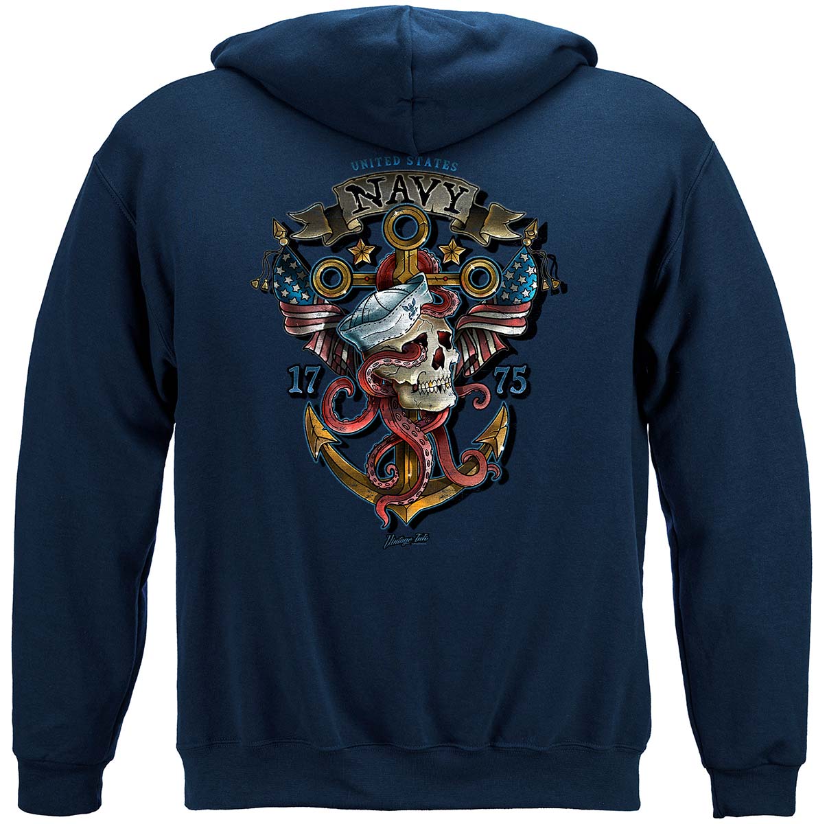 US Navy Skull and Anchor Hoodie - back view