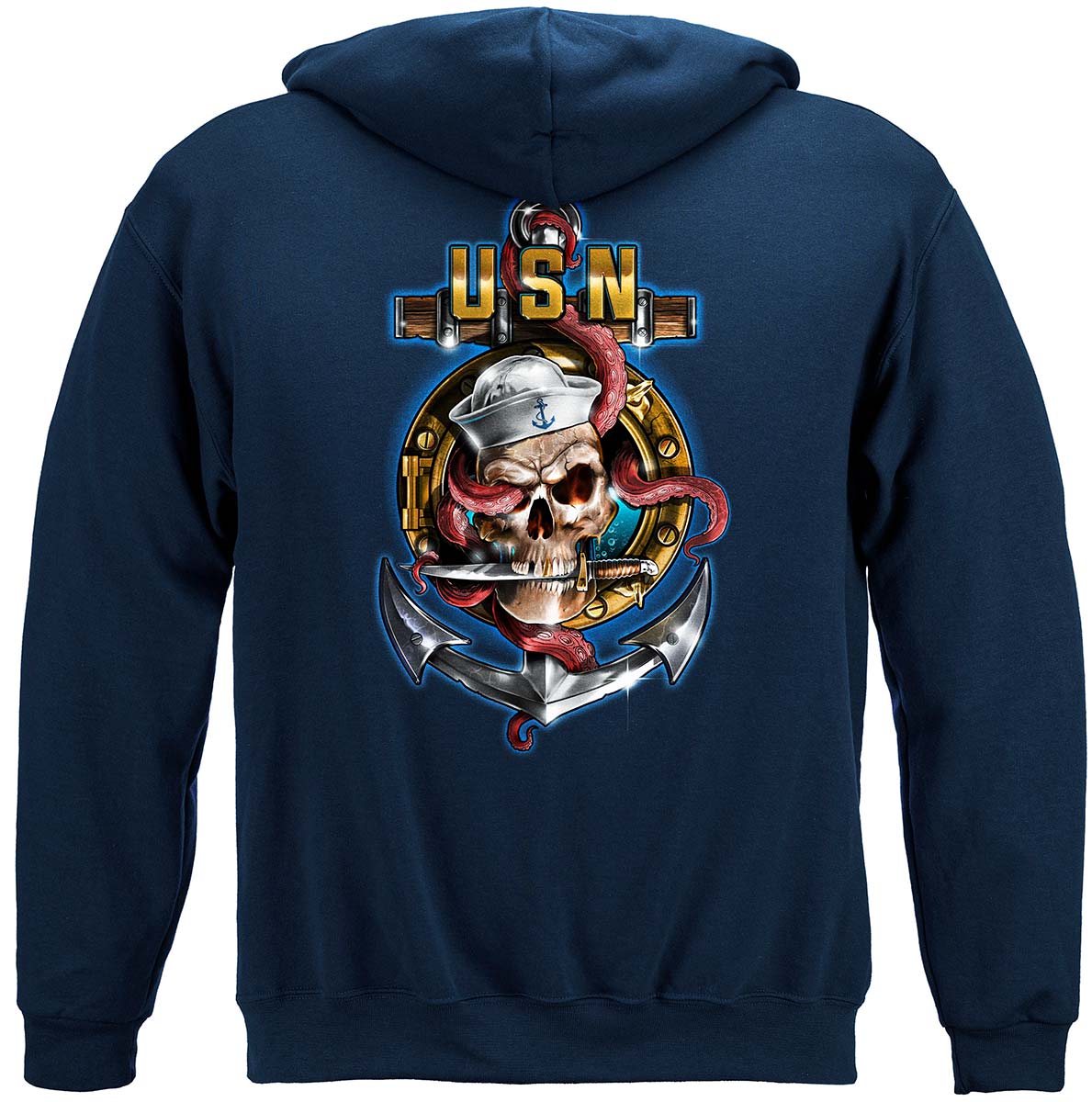 US Navy Anchor Port Skull and Dagger Hoodie - back view