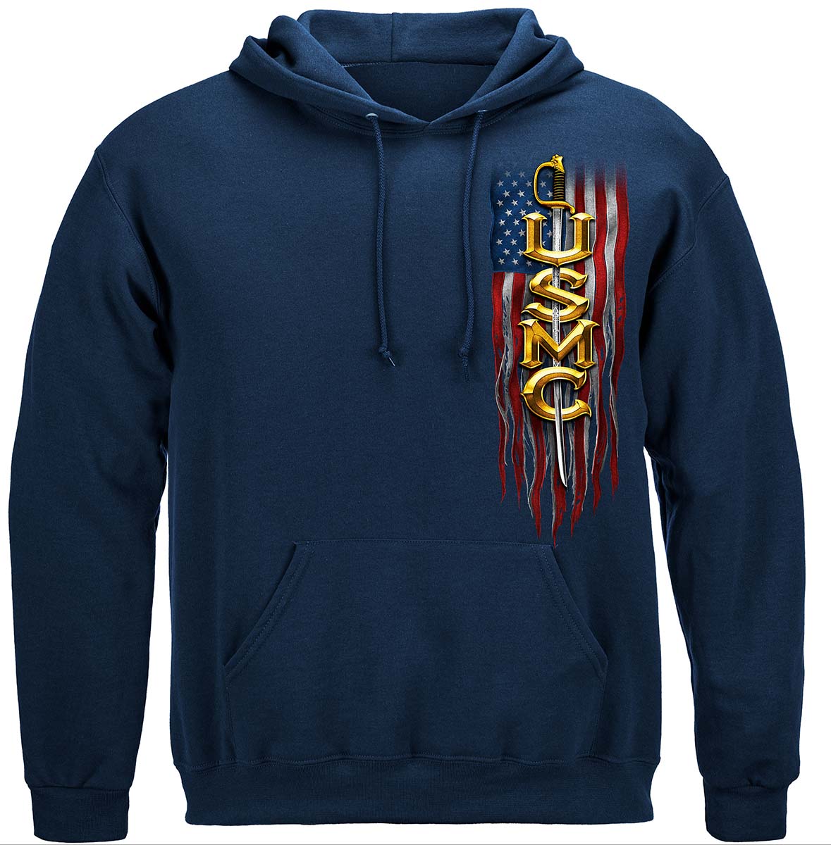 USMC Eagle American Flag Bald Eagle Feather Hoodie - front view