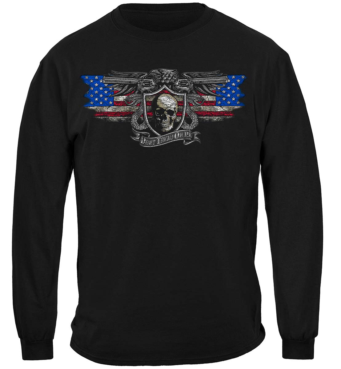 2nd Amendment Don't Tread on Me Silver Foil Long Sleeve Shirt - front view