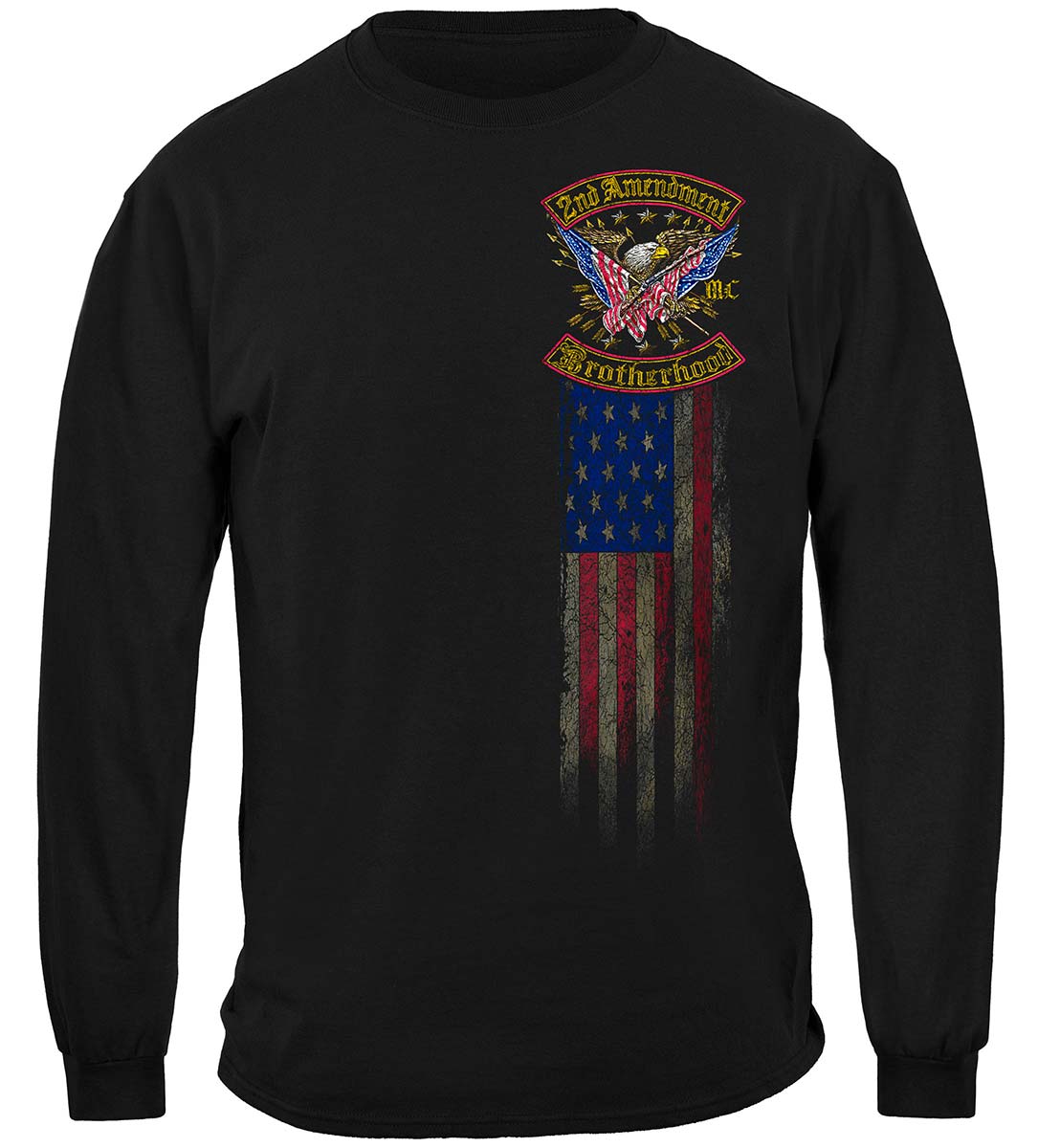 2nd Amendment Double Flag Distressed Gold Foil Long Sleeve Shirt - front view