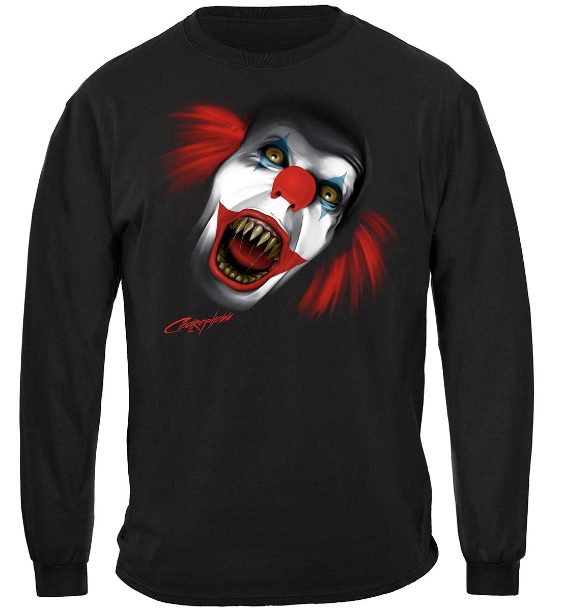 Evil Clown Screaming Long Sleeve Shirt - front view