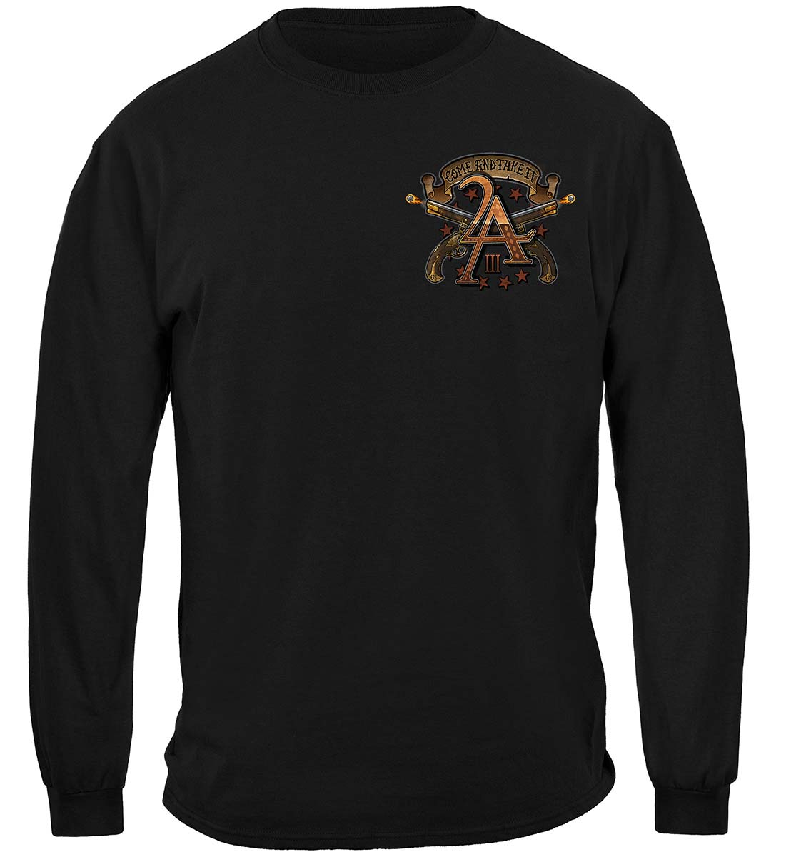 2nd Amendment Come and Take It Three Percenter Vintage Tattoo Long Sleeve Shirt - front view