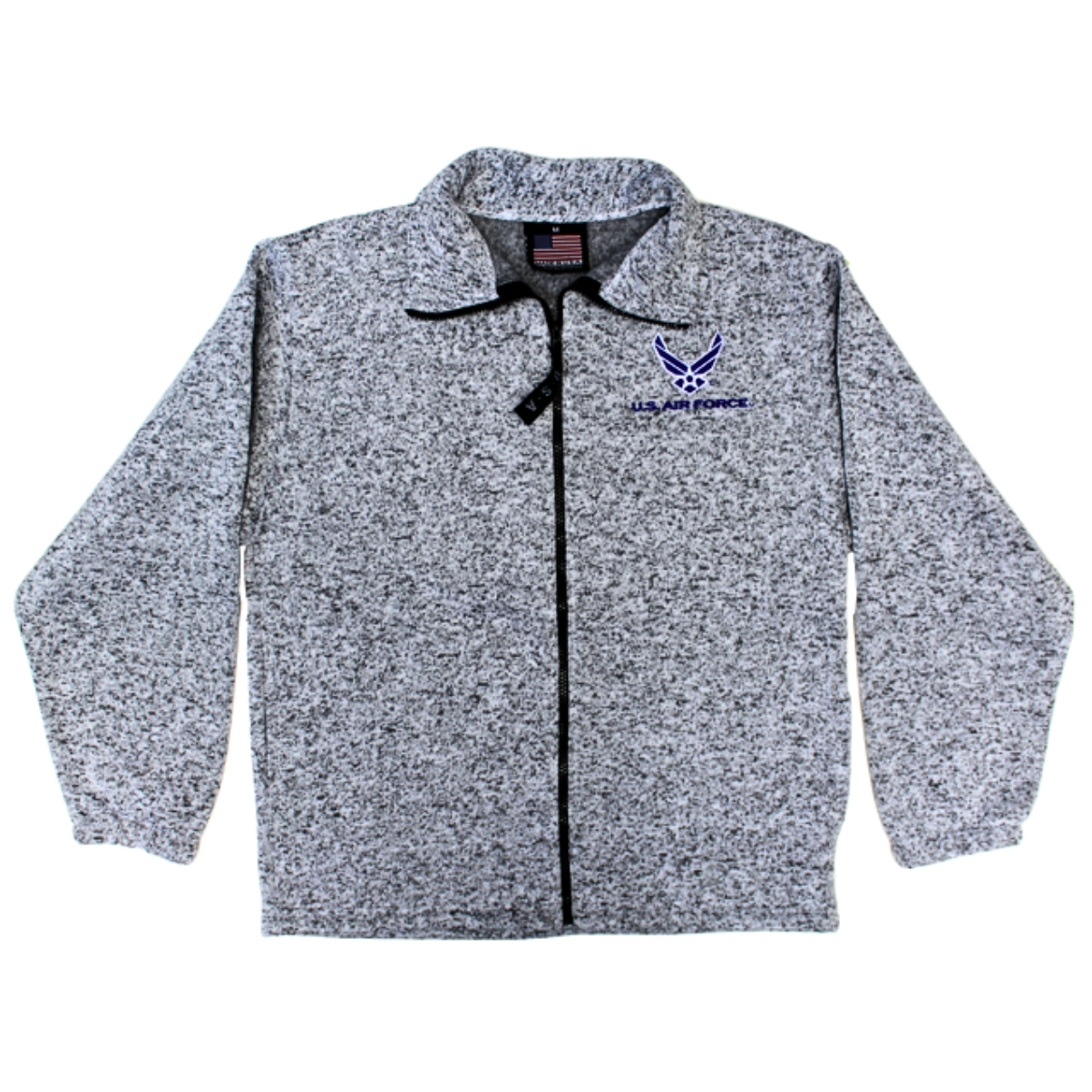 US Air Force Heathered Tweed Fleece Zip-Up Jacket- Made in the USA