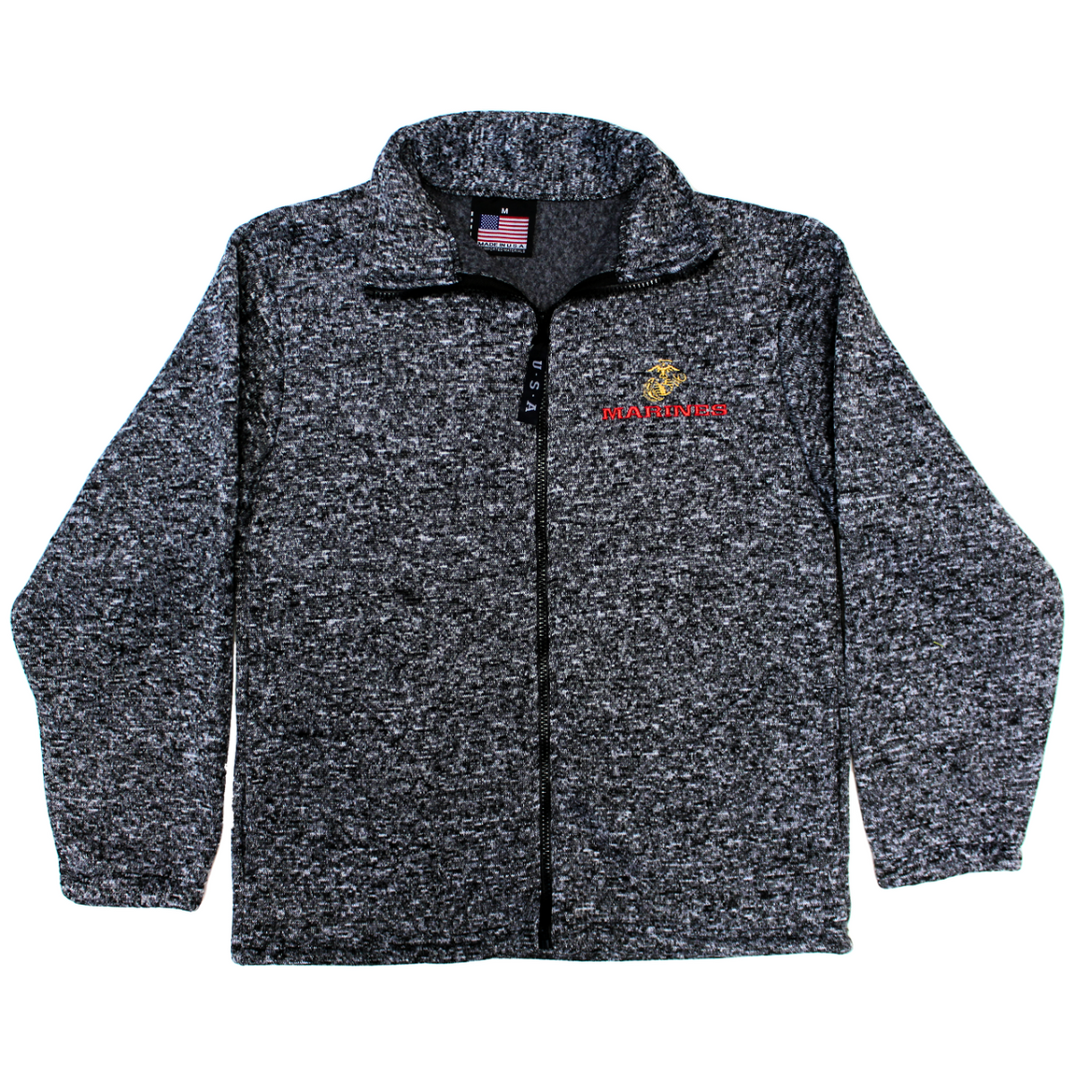 US Marines Heathered Tweed Fleece Zip-Up Jacket- Made in the USA
