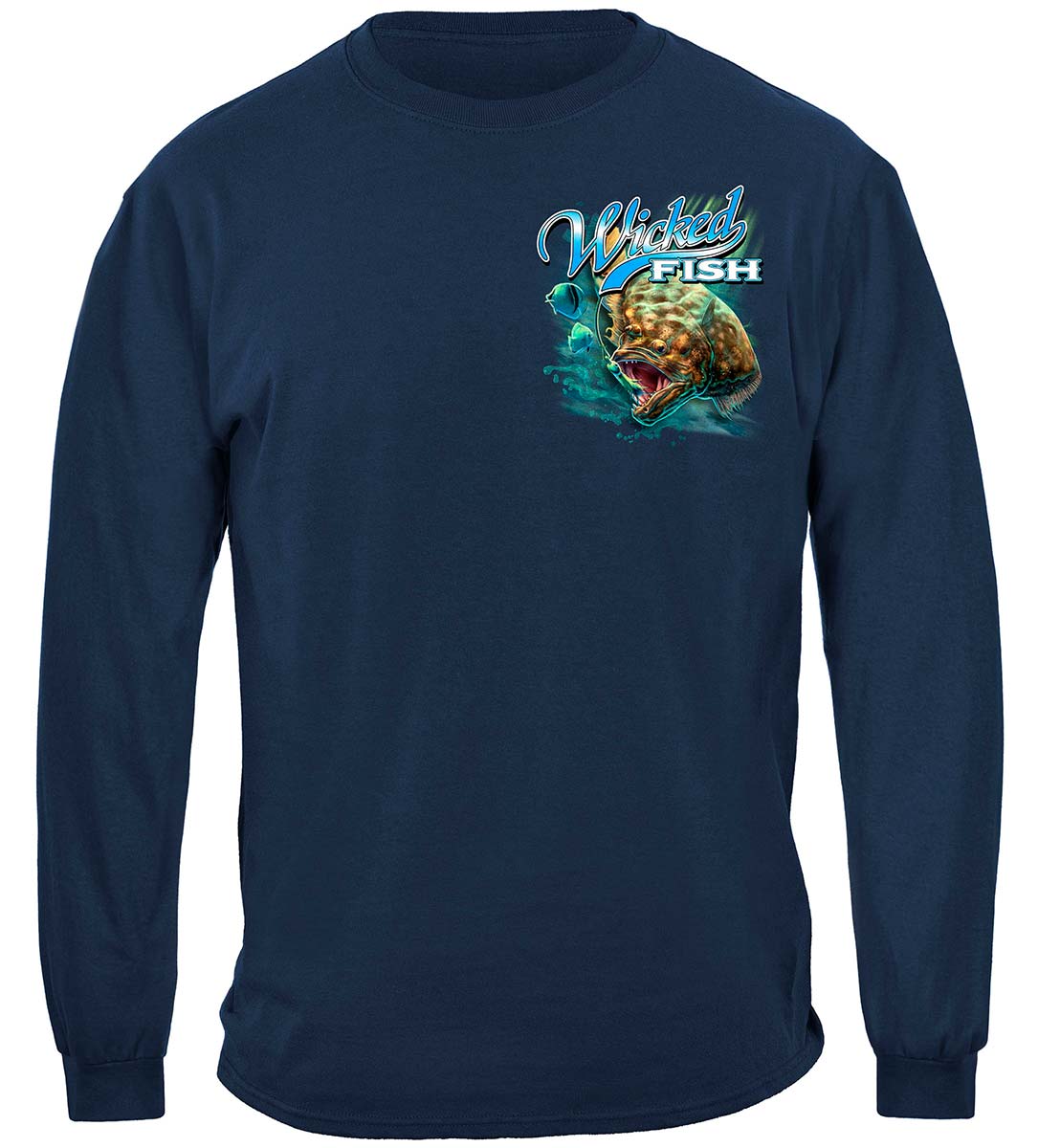 Wicked Fish Fighting Bucktail Fluke Lure Long Sleeve Shirt - front view