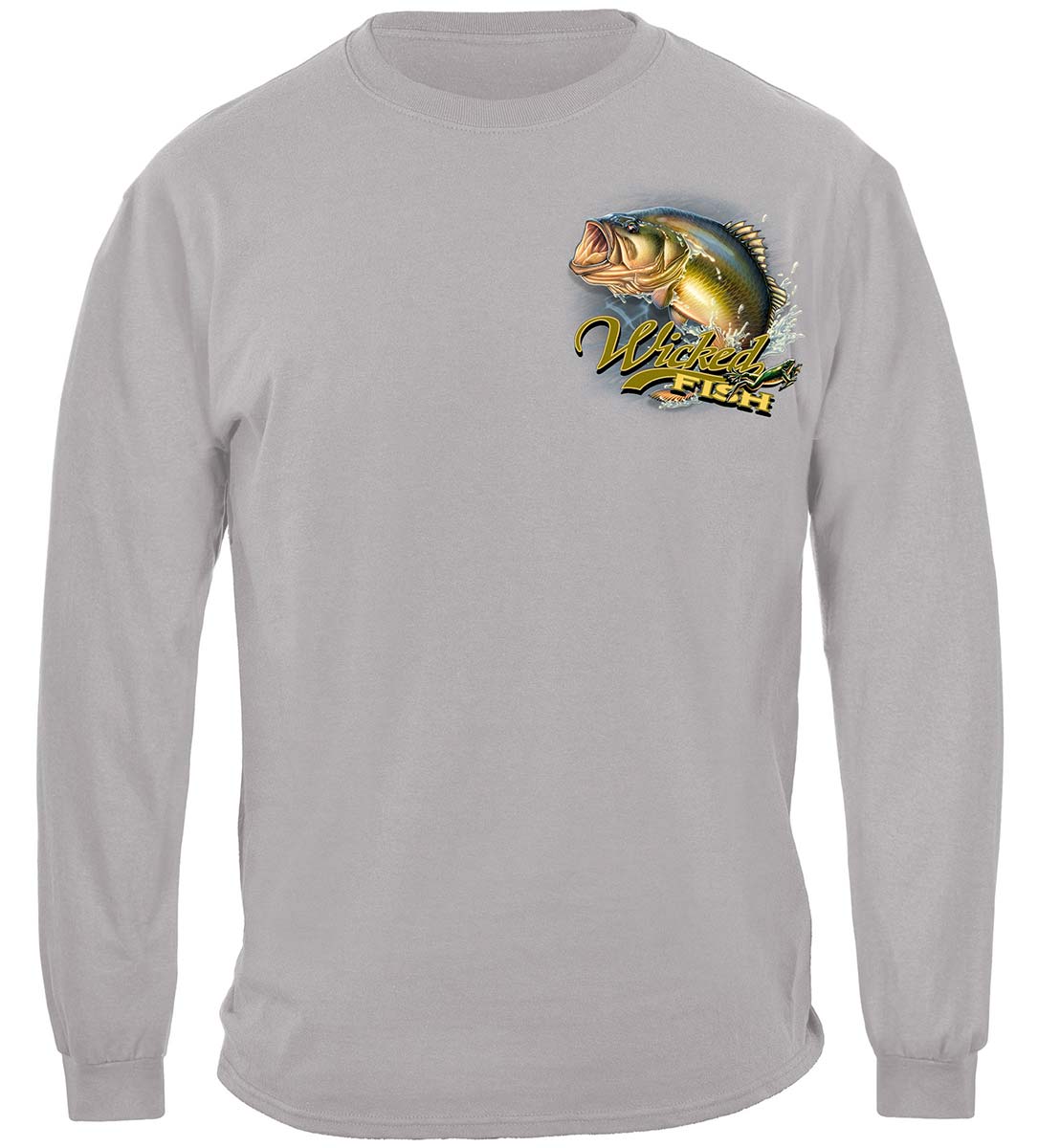 Wicked Fish Largemouth Bass Popper Jumping Frog Long Sleeve Shirt - front view