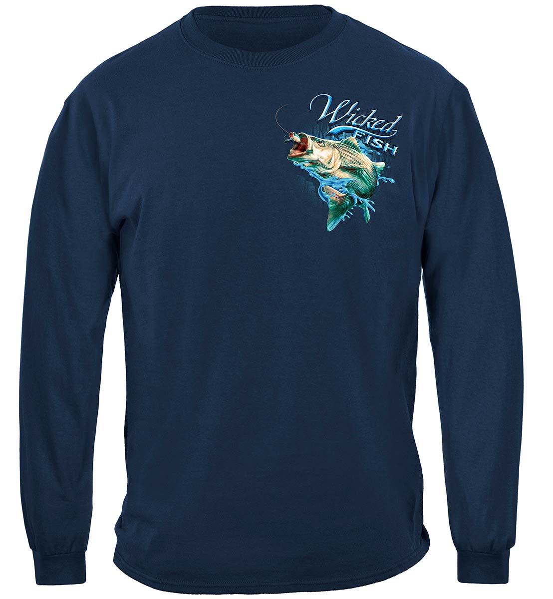 Wicked Fish Striped Bass Popper Airborne Long Sleeve Shirt - front view