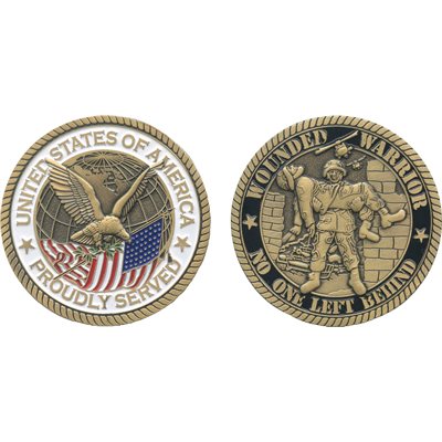 Wounded Warrior Proudly Served Challenge Coin – front and reverse