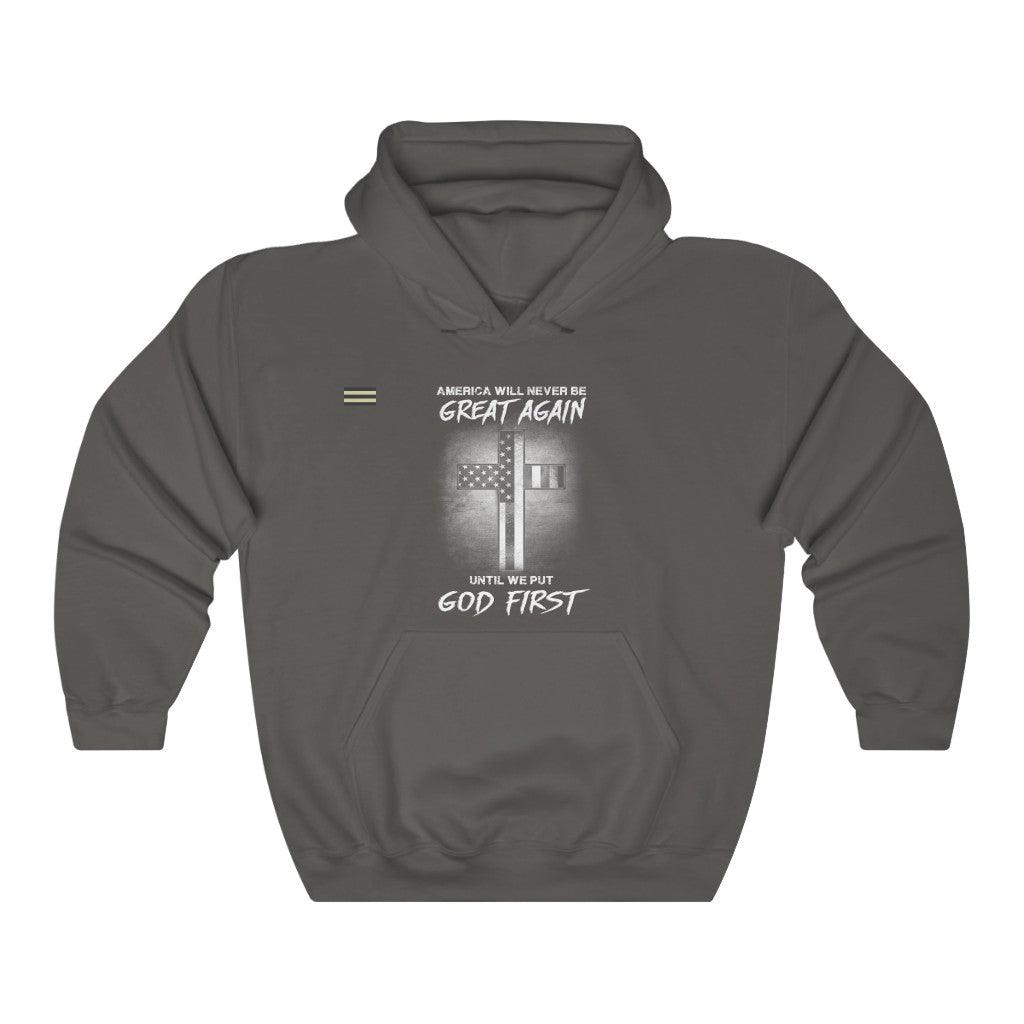 Put God First America Cross & Flag Unisex Hoodie - Military Republic