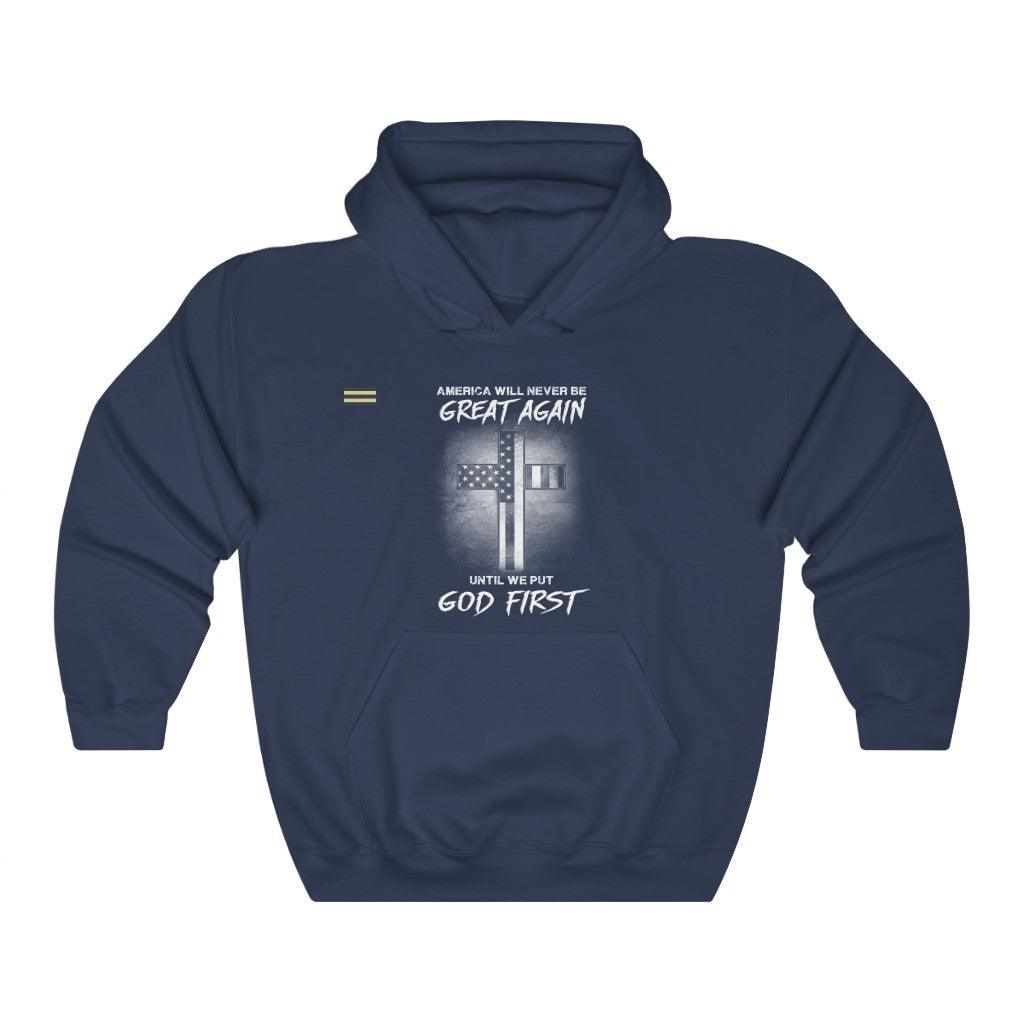 Put God First America Cross & Flag Unisex Hoodie - Military Republic