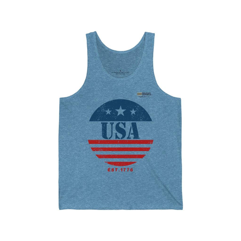 Circular Flag American Flag Est. 1776 Unisex Jersey Tank Top - Military Republic