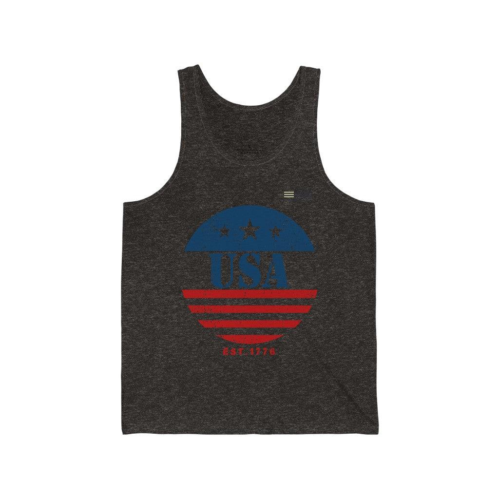 Circular Flag American Flag Est. 1776 Unisex Jersey Tank Top - Military Republic