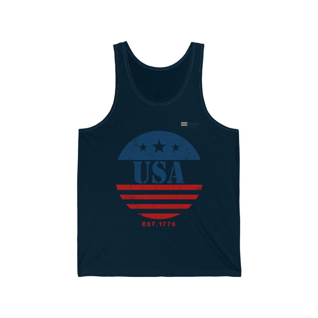 Circular Flag American Flag Est. 1776 Unisex Jersey Tank Top - Military Republic