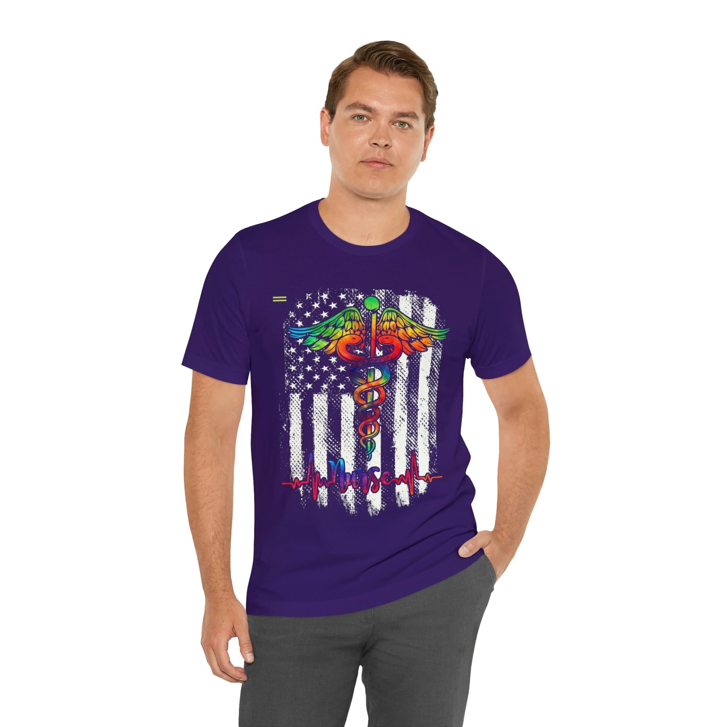 Nurse Calligraphy with Distressed Flag Design Nurse T-shirt