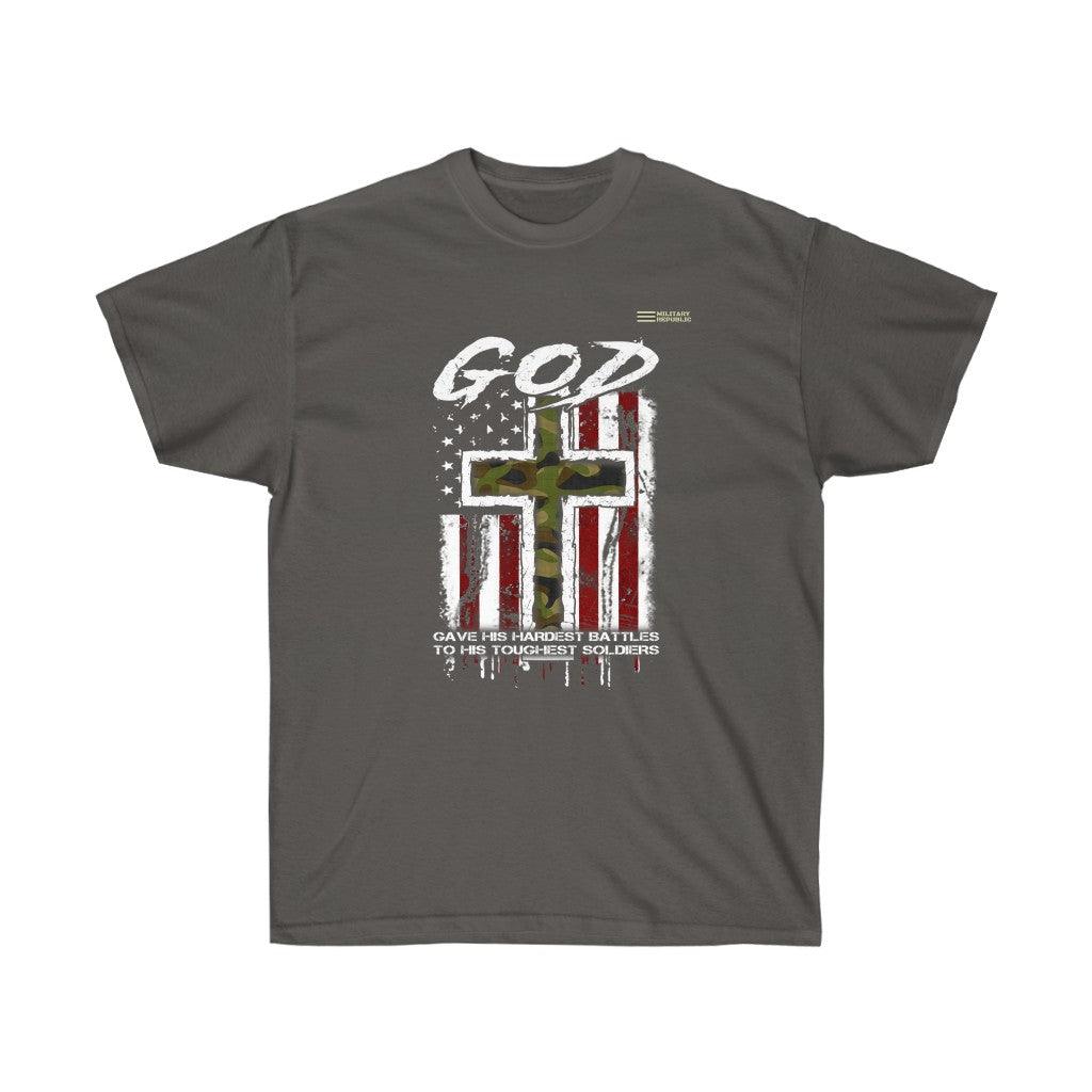 God Gave His Hardest Battle - Veteran T-shirt - Military Republic