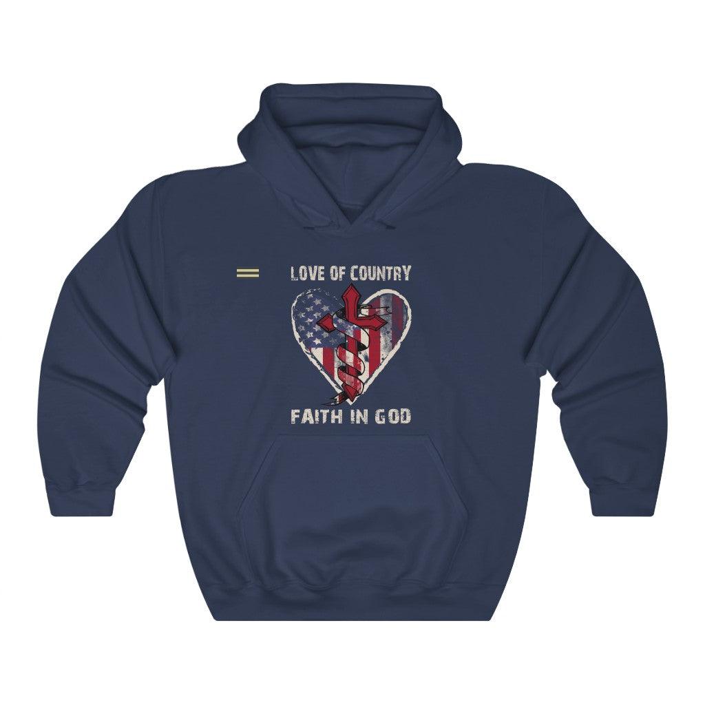 Love of Country Faith in God Cross & USA Flag Unisex Hoodie - Military Republic
