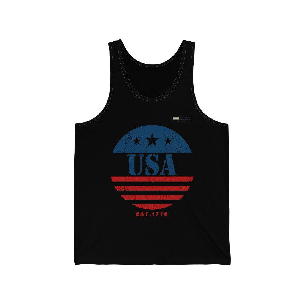 Circular Flag American Flag Est. 1776 Unisex Jersey Tank Top - Military Republic