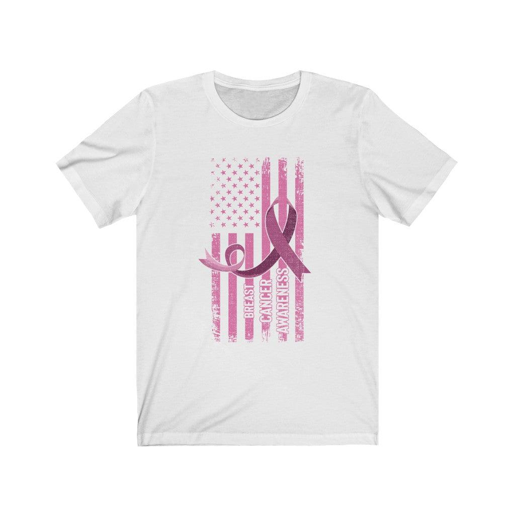 Breast Cancer Awareness Pink Flag Patriotic T-shirt - Military Republic