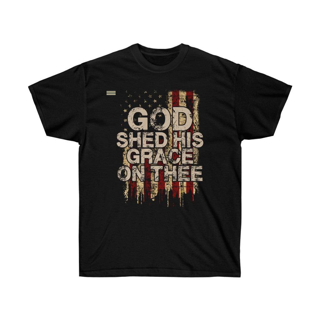 God Shed His Grace On Thee Distressed Flag T-shirt - Military Republic