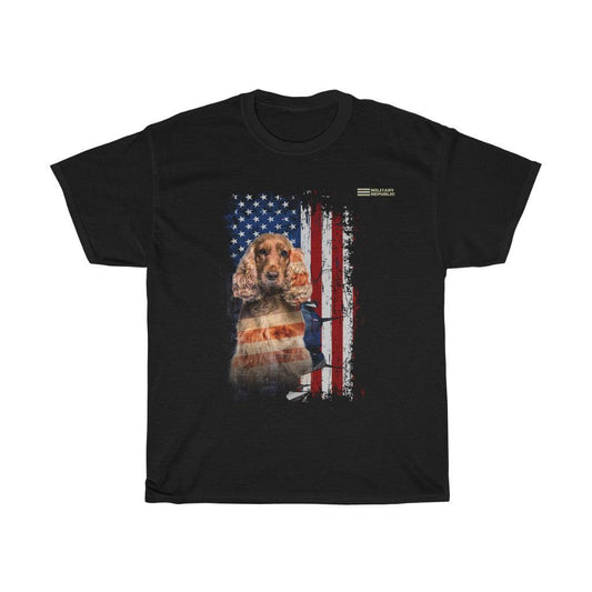 Cocker Spaniel Dog with Distressed USA Flag Patriotic T-shirt - Military Republic
