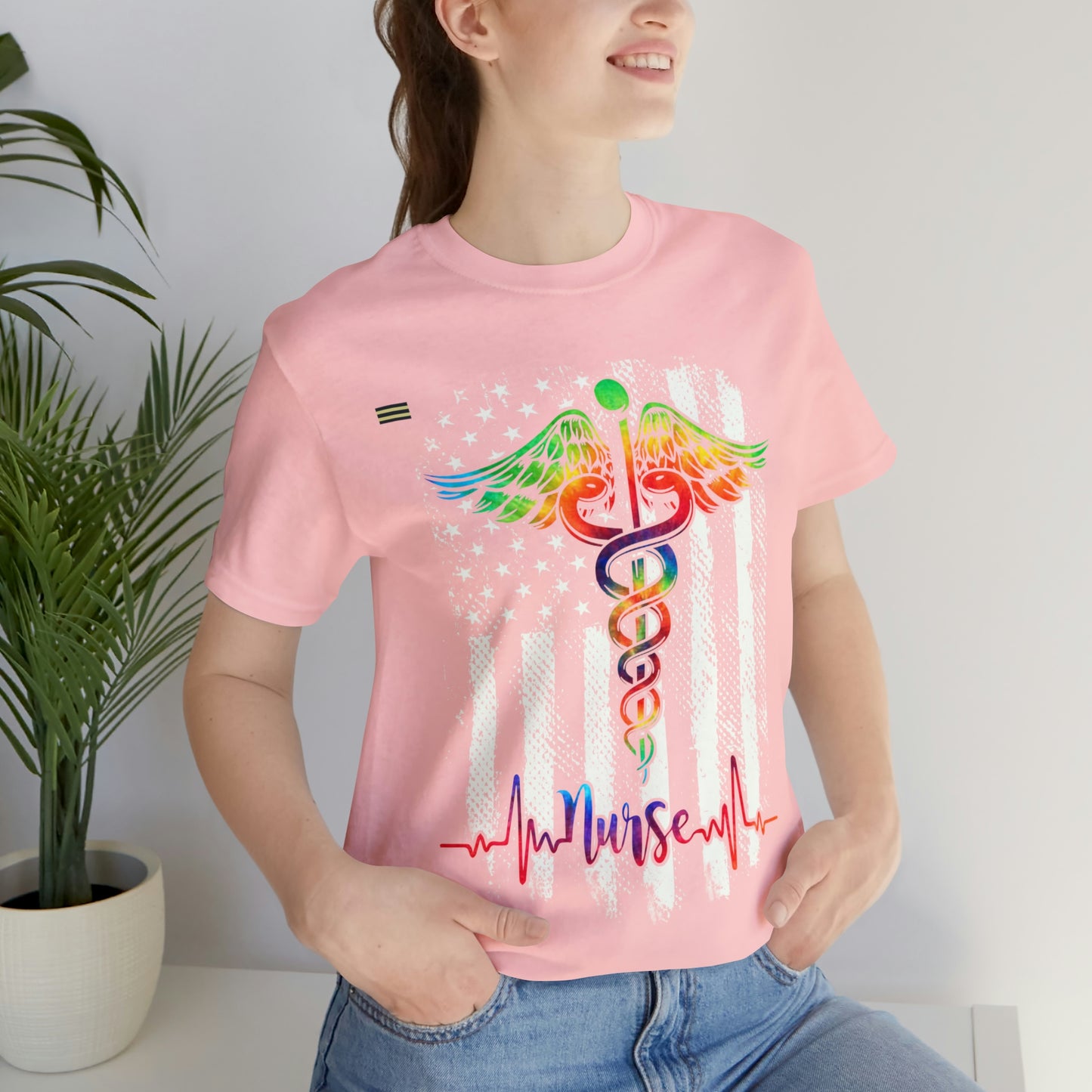 Nurse Calligraphy with Distressed Flag Design Nurse T-shirt