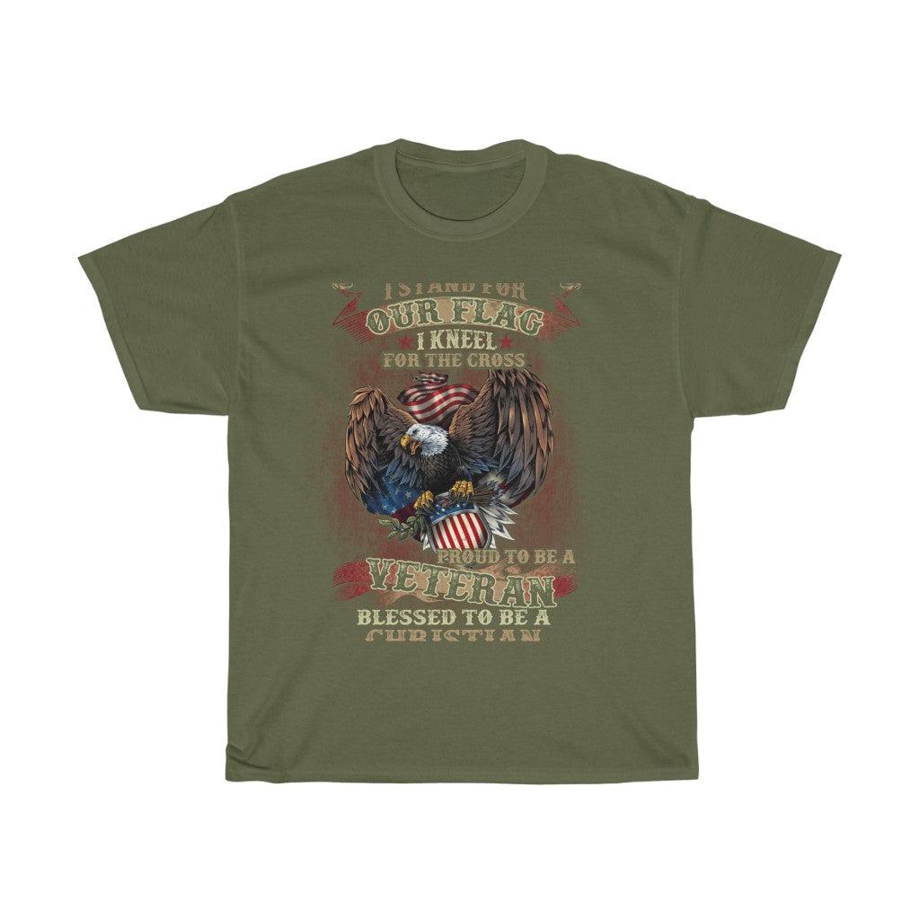 Stand for The Flag - Proud to Be a Veteran - Blessed to Be a Christian T-shirt - Military Republic