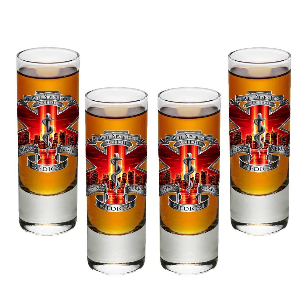 9/11 EMS Red Skies Shot Glasses-Military Republic