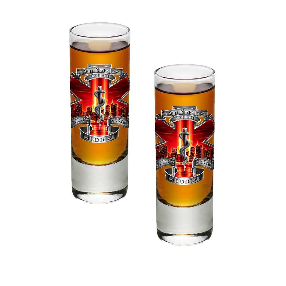 9/11 EMS Red Skies Shot Glasses-Military Republic