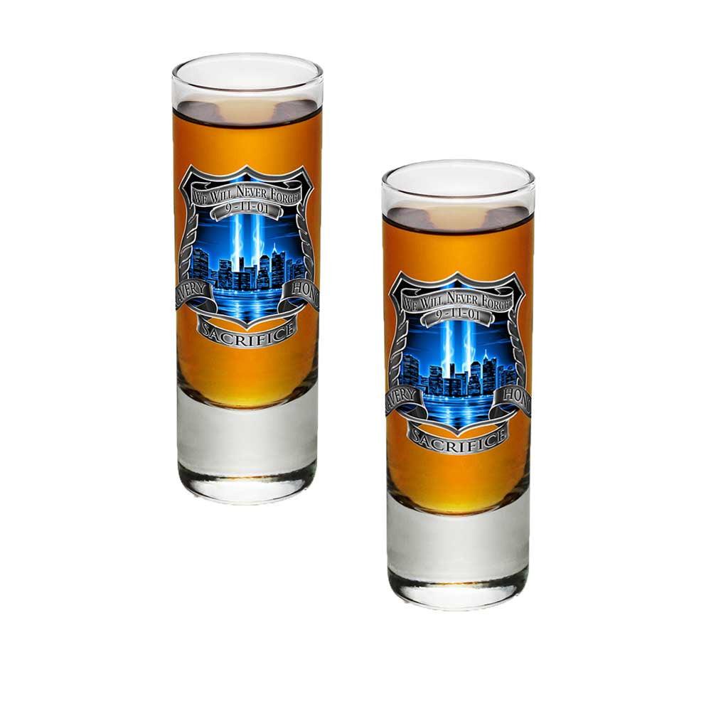 9/11 Police Blue Skies Shot Glasses-Military Republic