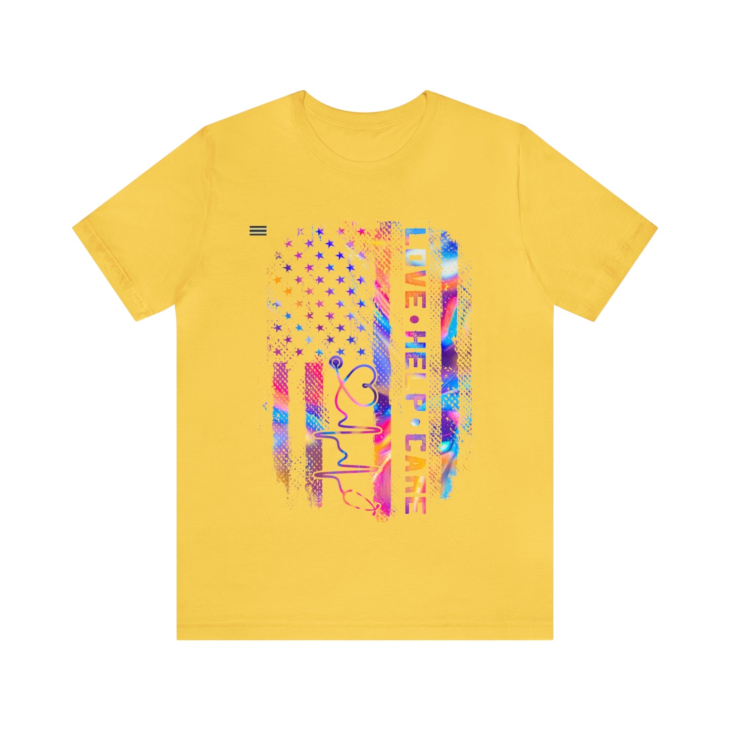Colorful Distressed USA Flag with Love-Help-Care Design Nurse T-shirt