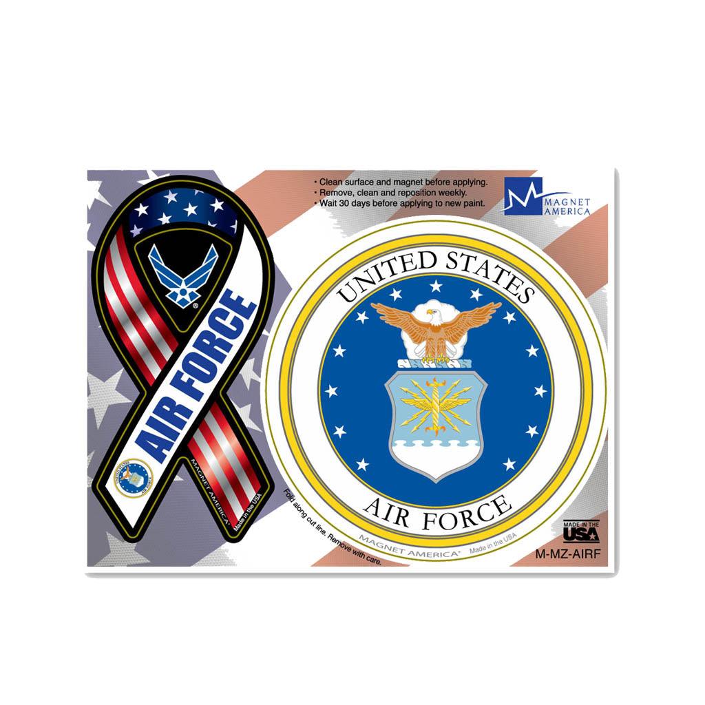 United States Air Force Combo Mini Ribbon (2" x 4") and Circle (3.75") Magnets - Military Republic