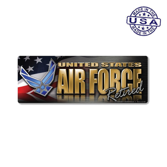 United States Air Force Retired Chrome Mini Bumper Strip Magnet (4" x 1.5") - Military Republic