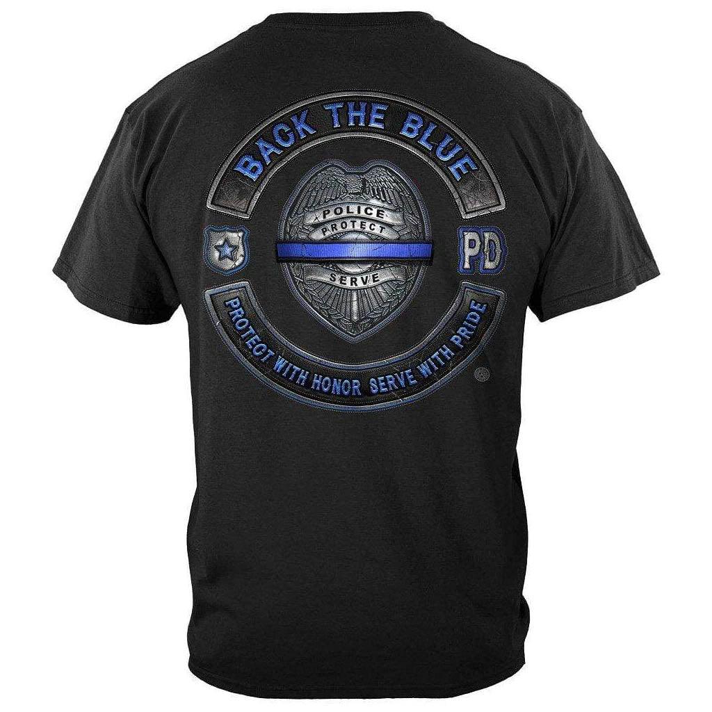 United States Back the Blue Law enforcement Blue lives Mater Serve and Protect Premium Long Sleeve - Military Republic