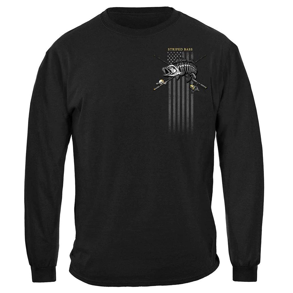 United States Black Flag Patriotic Striped Bass Premium Hoodie - Military Republic