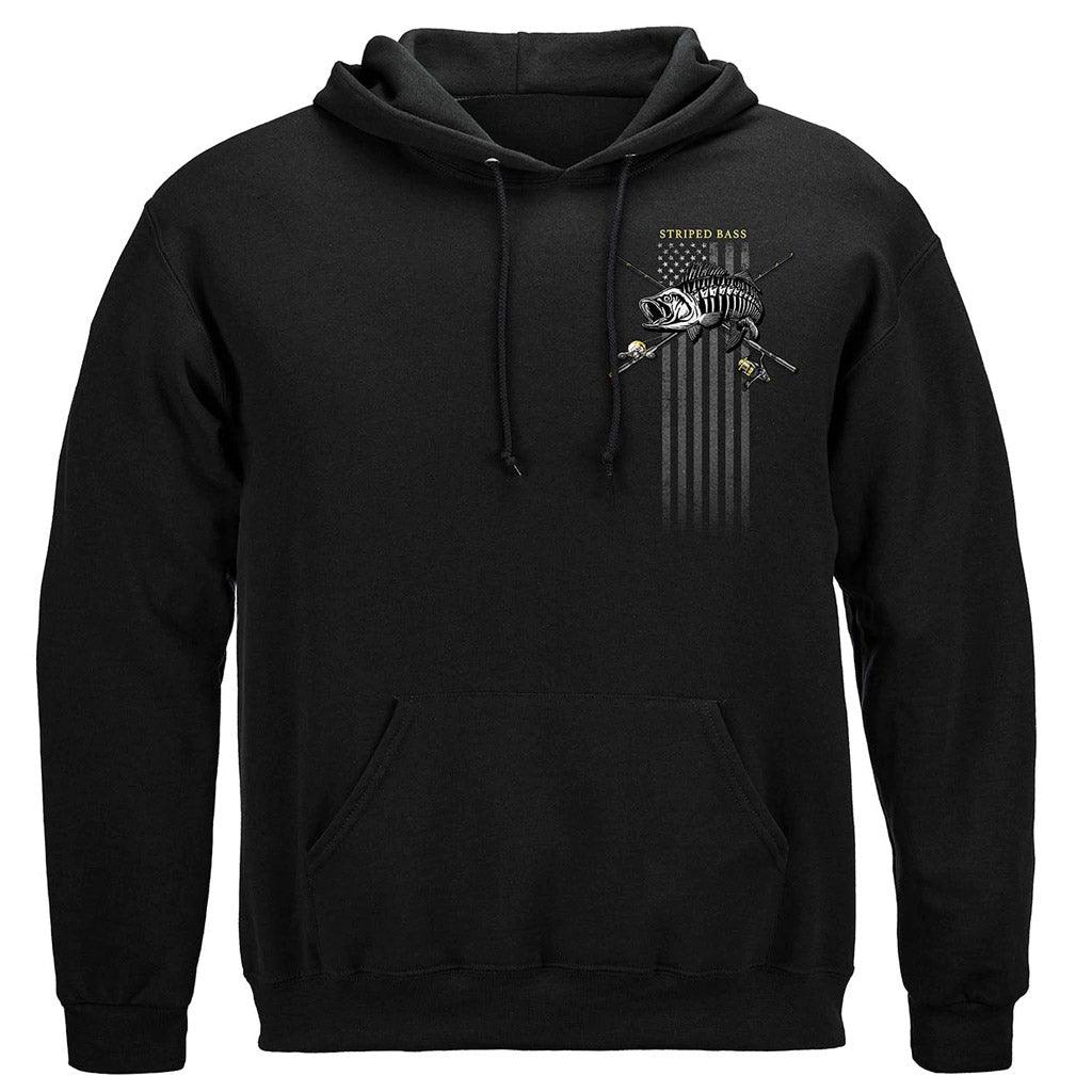 United States Black Flag Patriotic Striped Bass Premium Hoodie - Military Republic