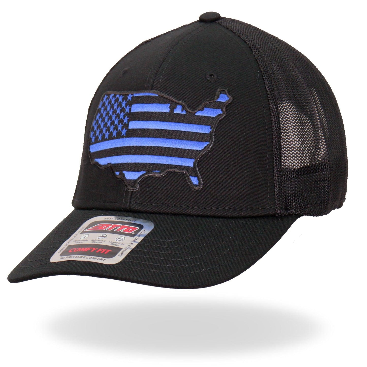 Blue Country Map with Flag Black Trucker Biker Mesh Hat - Military Republic