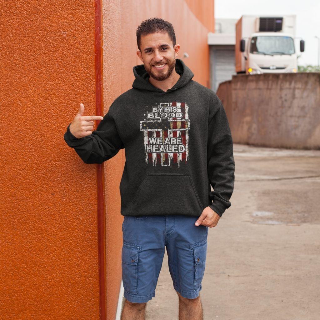 By His Blood We Are Health Flag & Cross Unisex Hoodie - Military Republic